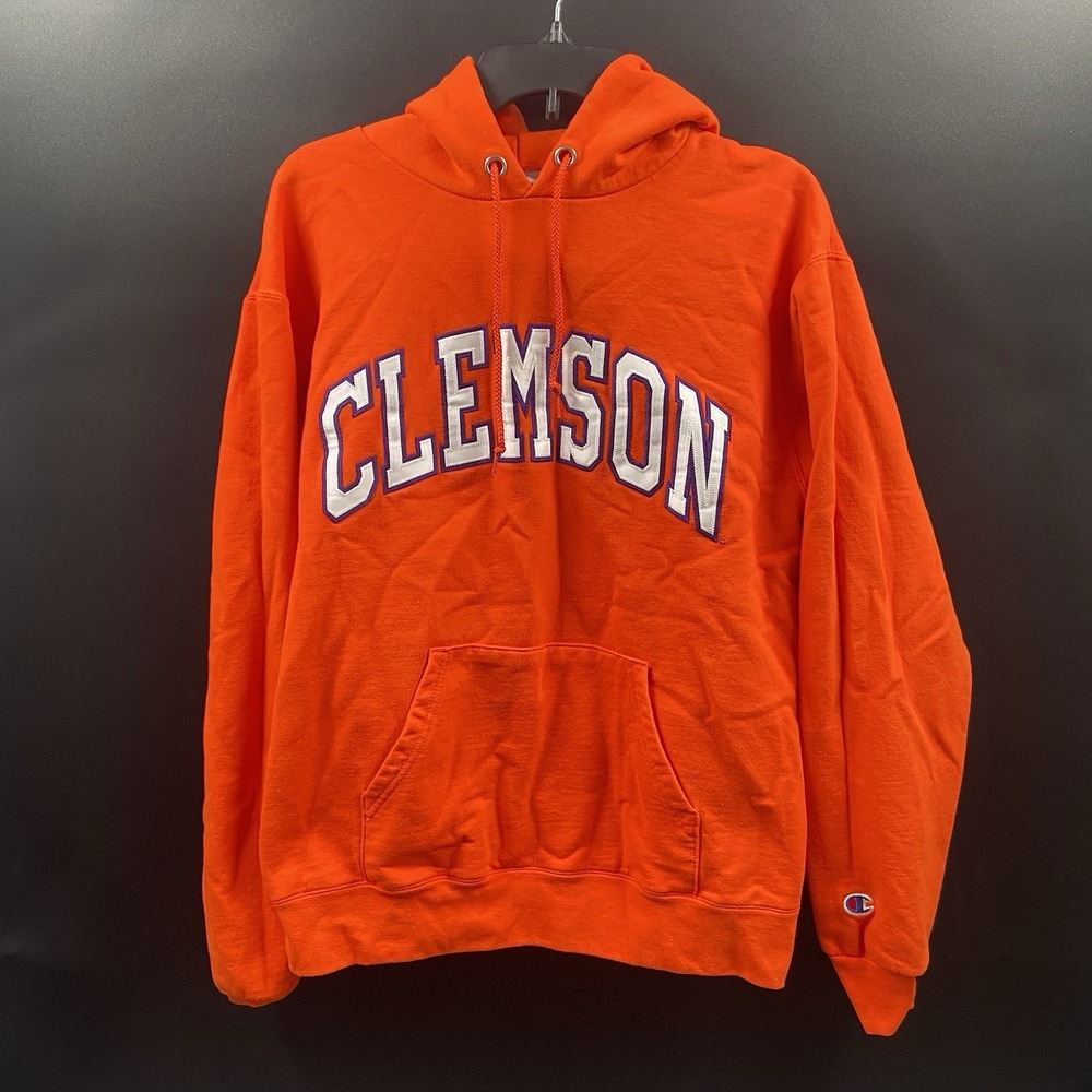 Clemson University Champion Hoodie‎ Sweatshirt Men M Orange Embroidered Pullover